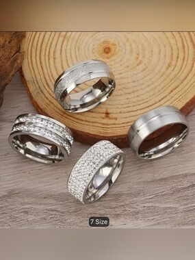 Stainless Steel and Cubic Zirconia Wedding Engagement Band Rings Unisex Size 9